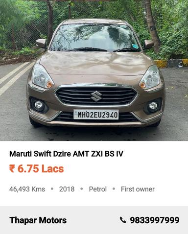 MARUTI SUZUKI SWIFT DZIRE 2018 ZXI AT PETROL