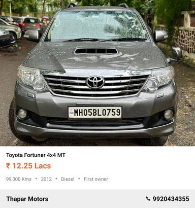 TOYOTA FORTUNER 2012 4X4 MANUAL DIESEL