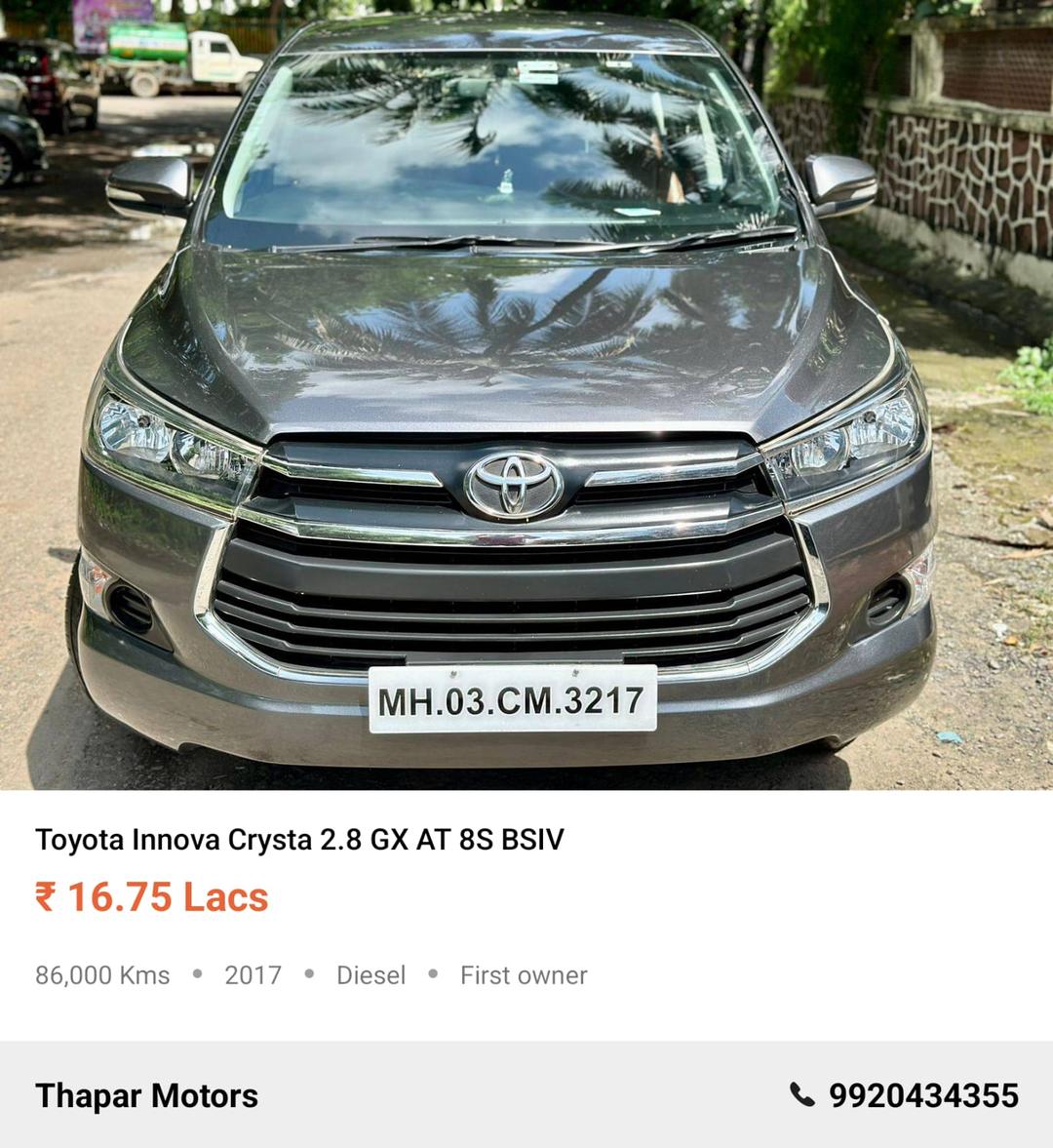 TOYOTA INNOVA CRYSTA 2017 GX AUTO DIESEL 8 STR